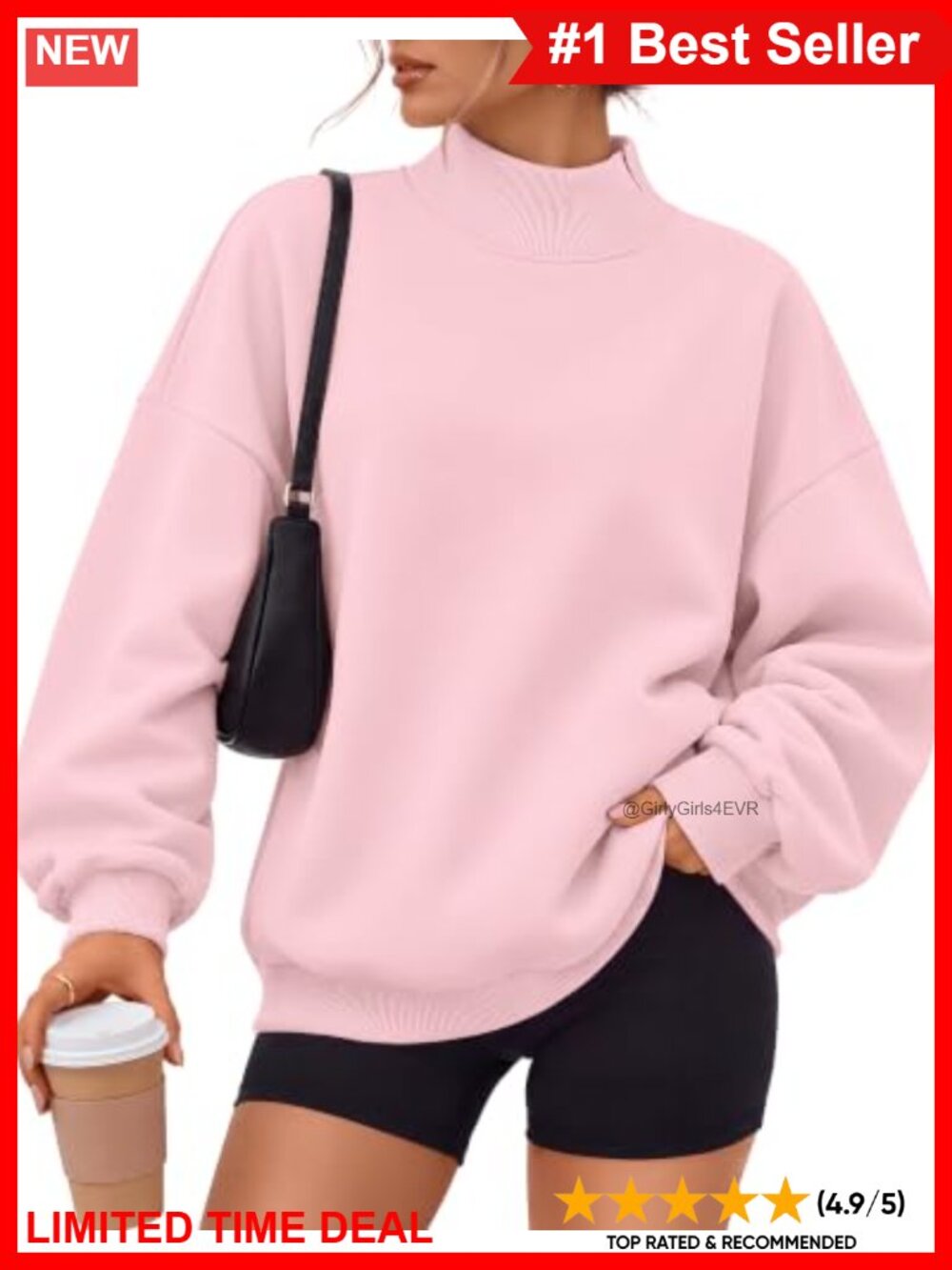 Mock Neck Sweatshirt 100% Polyester Oversized Fleece Pullover Women